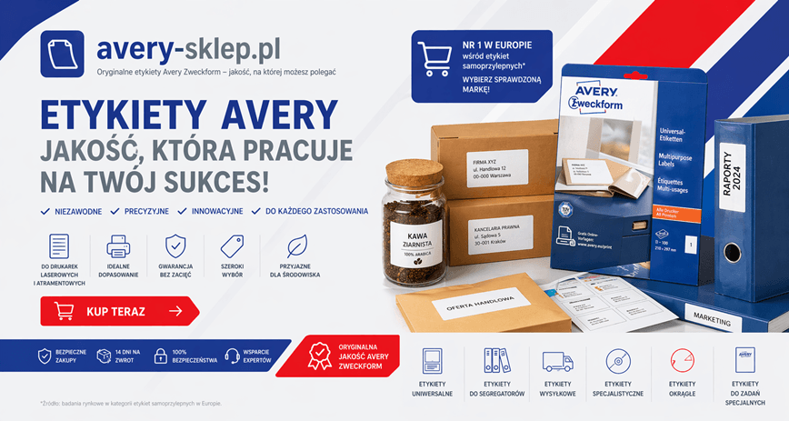 Etykiety Avery, naklejki, folie i rozwiązania do oznaczania produktów, dokumentów i przesyłek w sklepie avery-sklep.pl