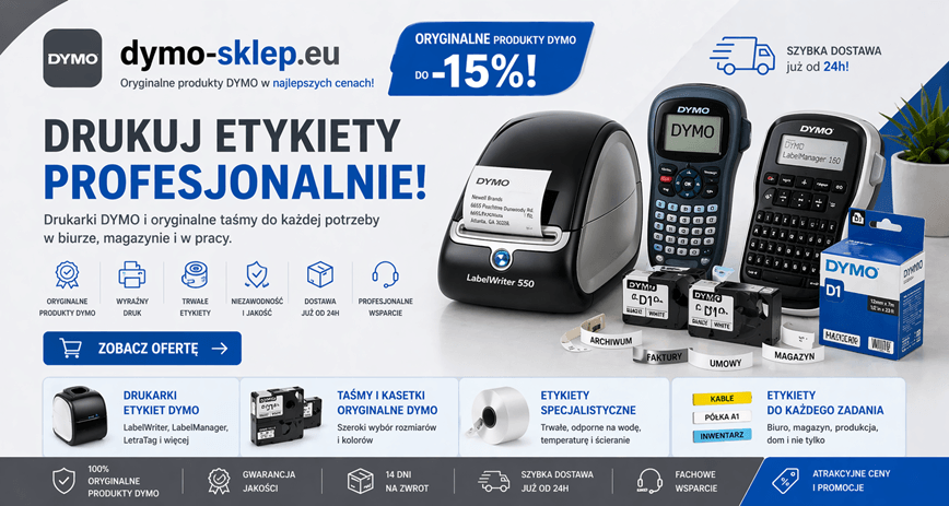 Drukarki etykiet Dymo, taśmy Dymo, etykiety samoprzylepne i akcesoria do oznaczania w sklepie dymo-sklep.eu